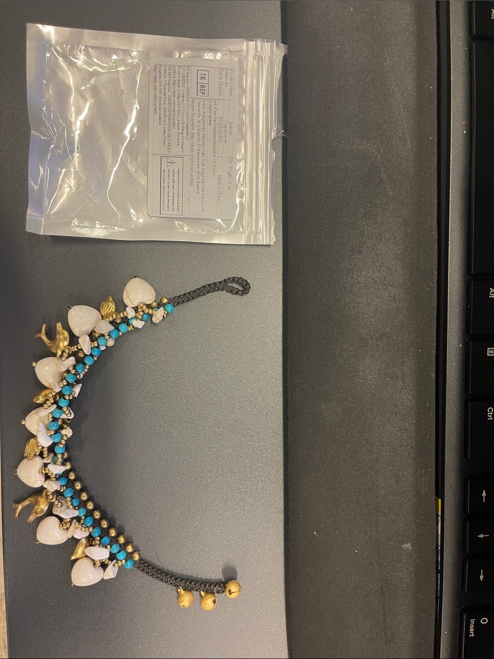 Handcrafted White & Turquoise Beaded Anklet with Gold Accents anklet